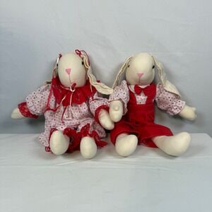 Vintage Handmade Valentines Bunnies Rabbits Plush Stuffed Animal Decor 16"‎